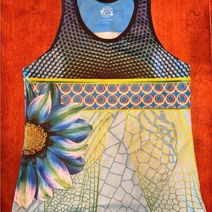 InkNBurn Women’s running sleeveless tank with scales and flower, XL